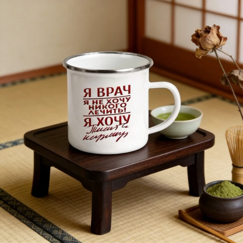 Emaille-Tassen Kaffeebecher mit Lustigen Russischen Aufschriften Bedruckte Tasse Bierkrug Kaffeetasse für Tee Trinkgeschirr Reise Niedliche Originelle Anime-Tasse