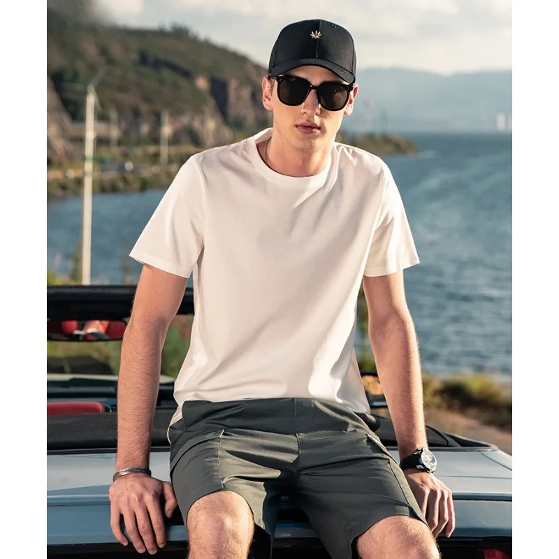 الرجال الراقية طاقم الرقبة تي شيرت كلاسيكي بلون قصيرة الأكمام الرجال والنساء أربعة مواسم ارتداء عادية اليومية الأساسية #3