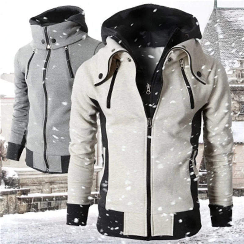 

Autumn New Men's Jacket Fake Two Piece Long Sleeve Hooded Coat Double Zipper Fashion Casual Jacket Men's Sweatshirt Coat