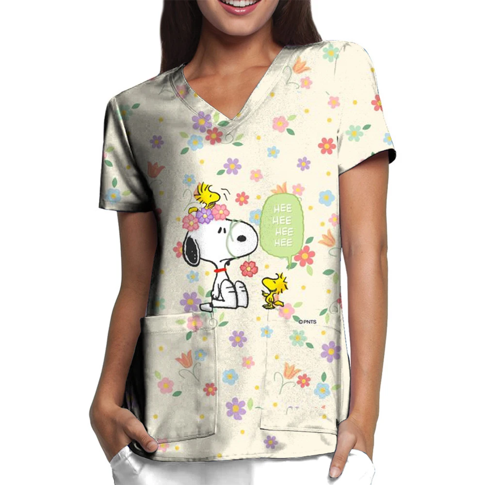 T-shirt col en V femme poche infirmière uniforme T-Shirt Y2k vêtements SnoAmendements S-2XL pas cher Top nouvel hôpital femme vêtements 2025