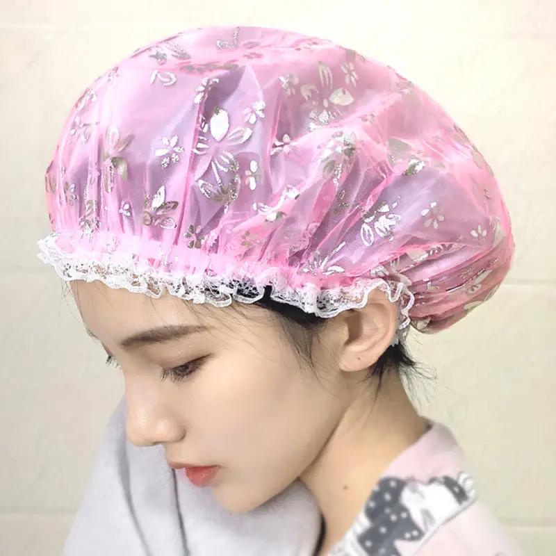 

Double Shower Cap Waterproof Hair Cap Hot Gold Printed Terylene Cotton Shower Cap Bathing Women