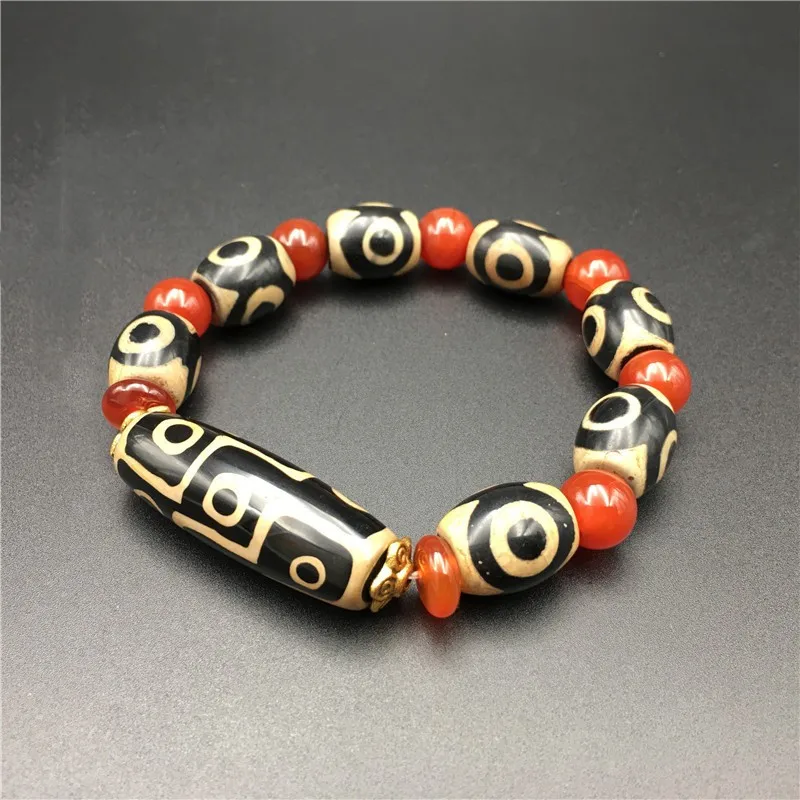 Natural Stone Tibetan Three-Nine Eye Dzi Bracelet Sky Eye Agate Ladies Men's Bracelet Antique Jade Bracelet Tibetan Buddha Bead