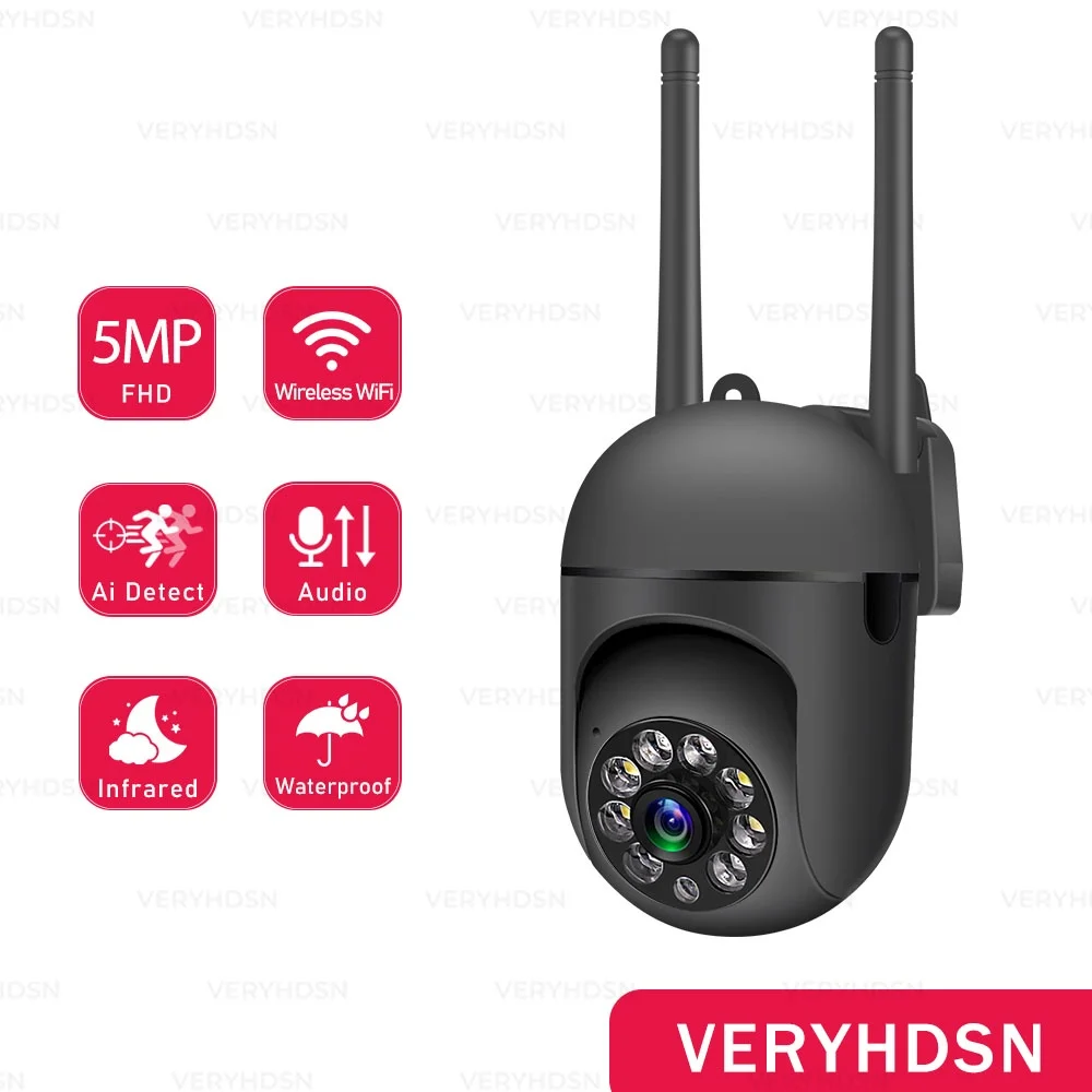 

5MP Wifi IP Camera Wireless Security Surveillance Camera Outdoor 4X Digital Zoom Two-way Audio Night Color AI Human Tracking Cam