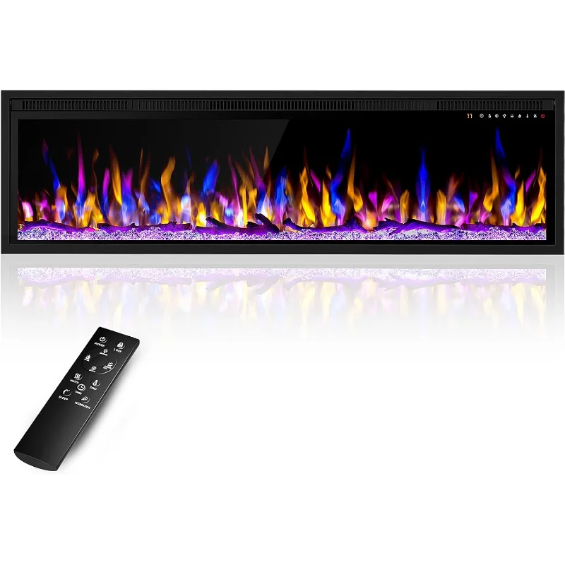 

60 Inch Electric Fireplace Heater, Recessed in-Wall and Wall-Mounted Linear Heater Fireplace,13 Adjustable Flame Color and 5 Bri