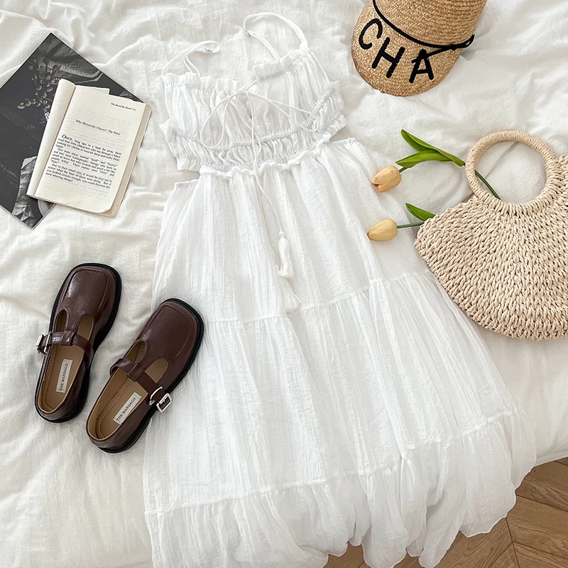 女性の綿の冷蔵庫のフリンジドレス、ミドルドレス、スパゲッティ、ハイウエスト、フローリー、カットアウト、段のロングドレス、自由奔放に生きる休暇の衣装、夏