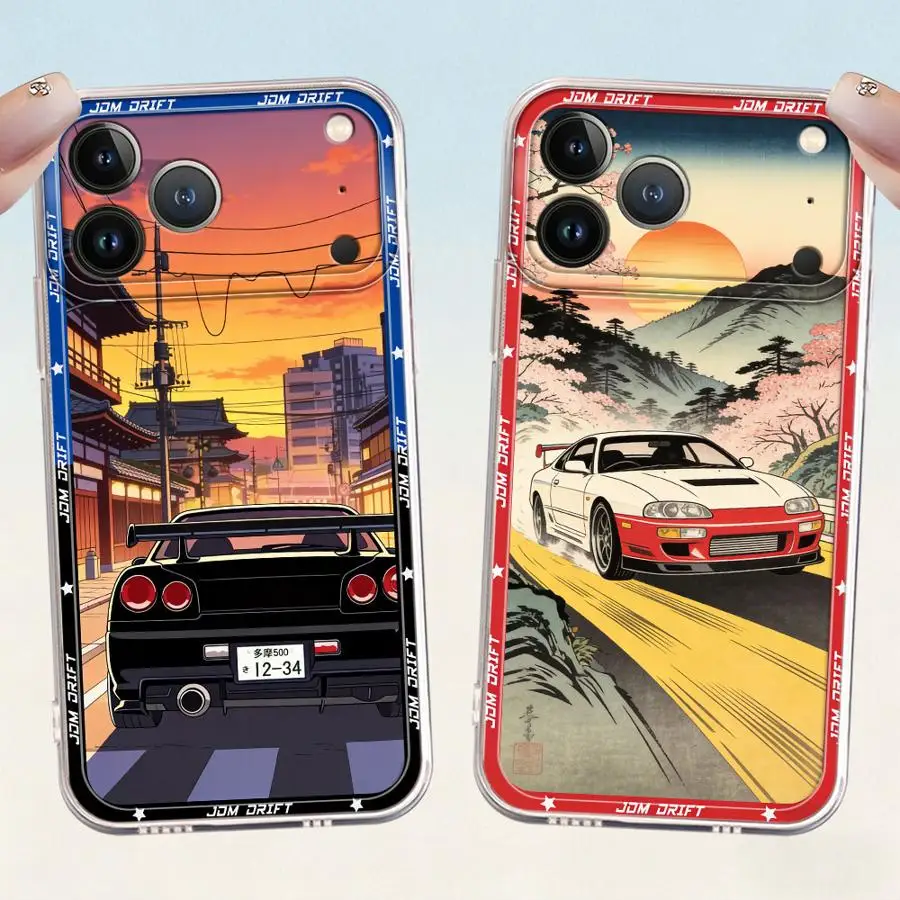 

Japanese JDM Drift Car Case for iPhone 17 Pro Max 16 12 Mini 17e XR 11 13 Pro 14 Plus 15 XS Max Air Soft Phone Cover
