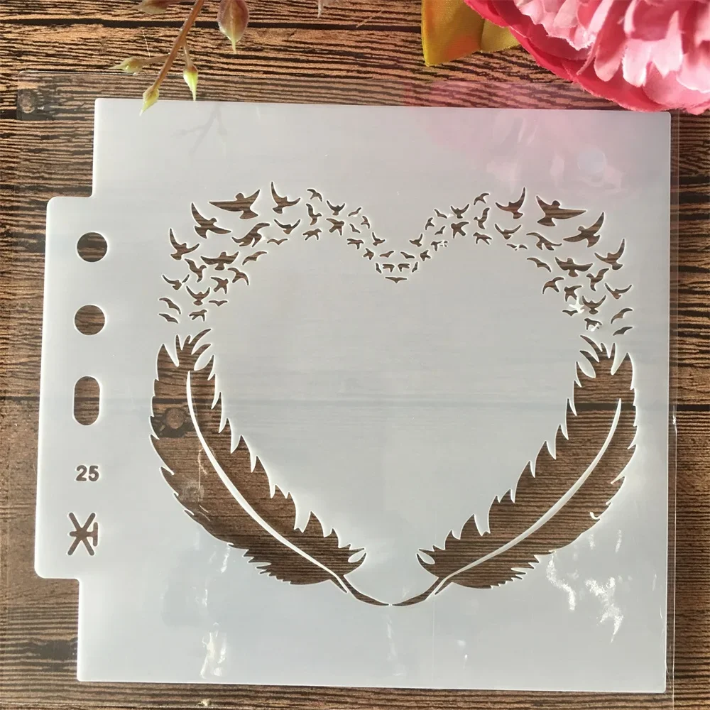 Bird Feather Heart DIY Layering Stencils Wall Painting Scrapbook Coloring Embossing Album Decorative Template