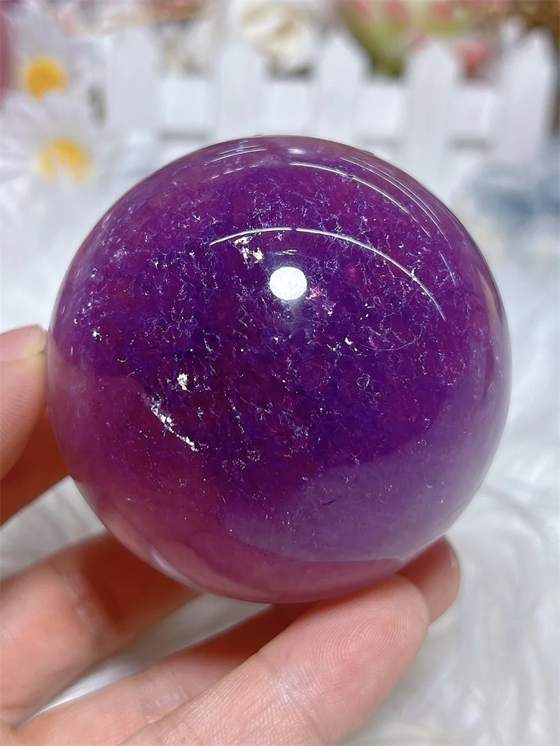 Natural Pink Purple  Fluorite Sphere With Mica Rain Bow Free Form, Carving Reiki Healing Stone Home Decoration Exquisite Gift