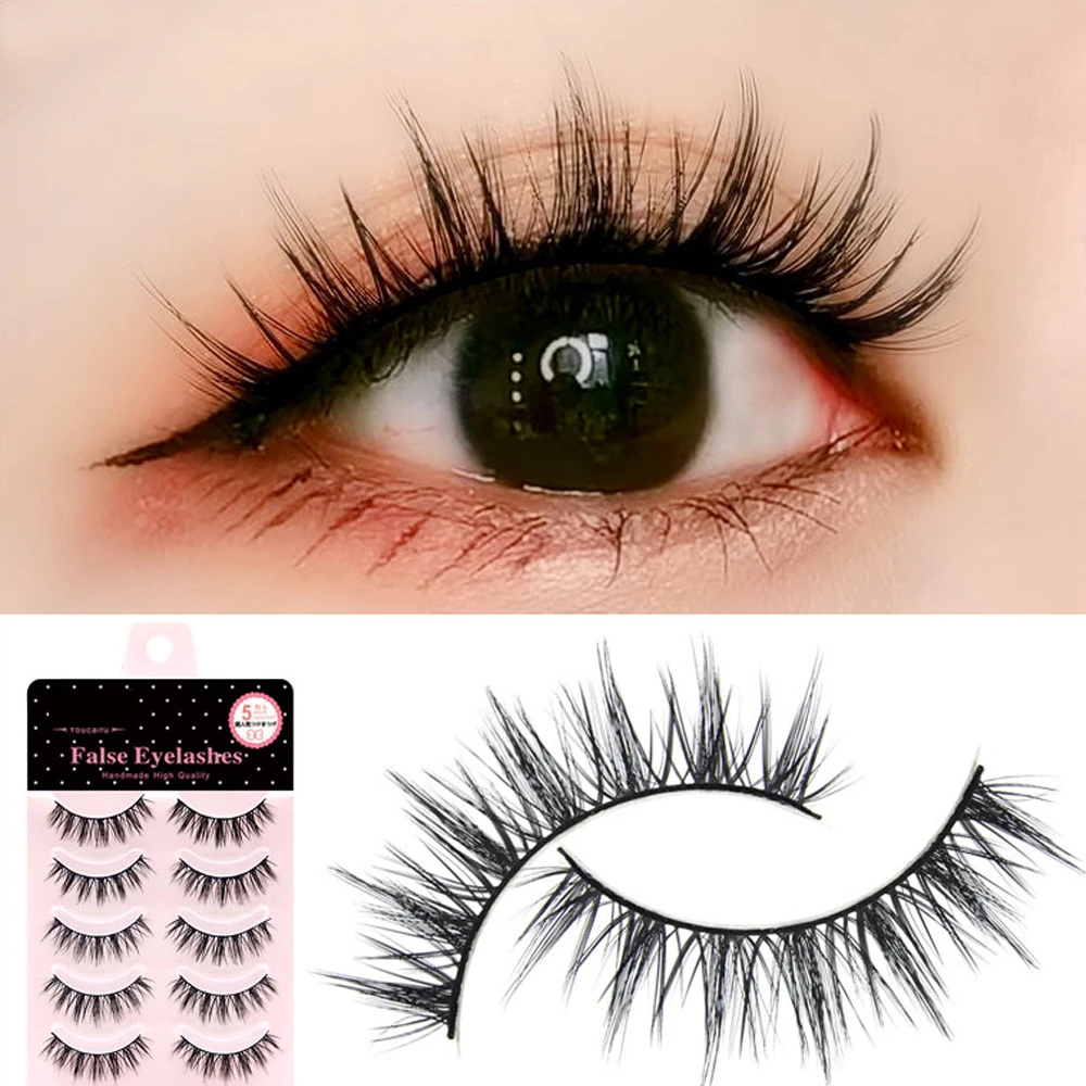 5/10pairsMakeup False Eyelashes Natural Crisscross Thick Soft Eyelashes 100% Handmade Cotton Stems Fake Eyelashes Stage Lashes