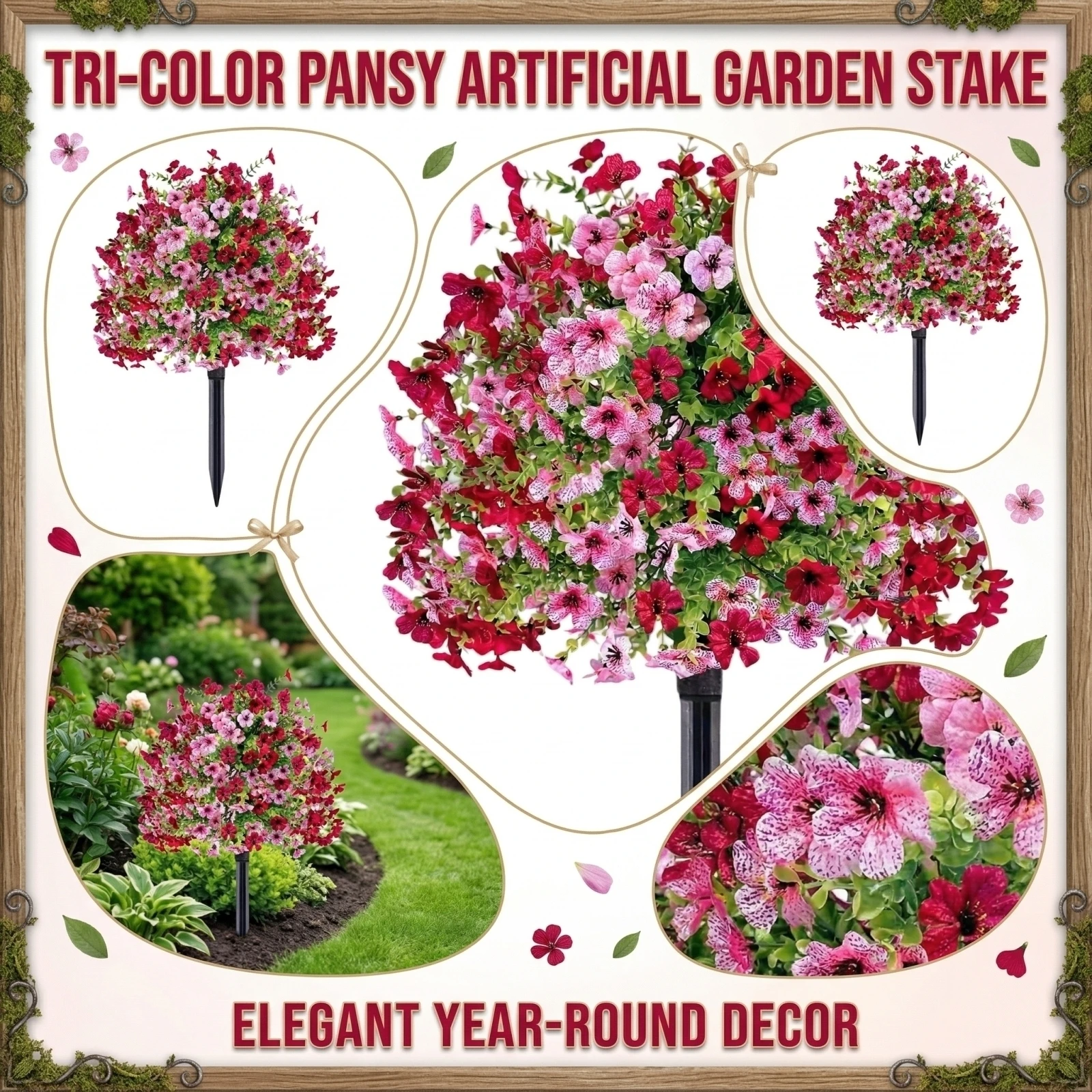 Simulated Flower Garden Stake Artificial Pansy Stake Fake Flower Ground Plug Outdoor Garden Decor Patio Decoration