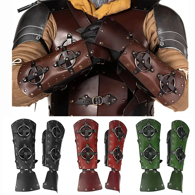 

Medieval Viking Armor Bracer Gauntlet Renaissance Warrior Knight PU Leather Wristband Gloves Halloween Cosplay Costume Accessory