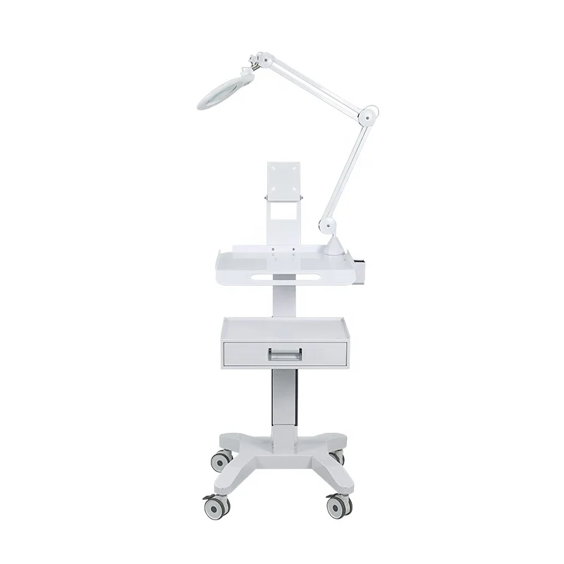 Mobile Dental Trolley Tool Cart Dental Equipment Cart Rolling Medical Storage Cart With Socket Magnifying Glass