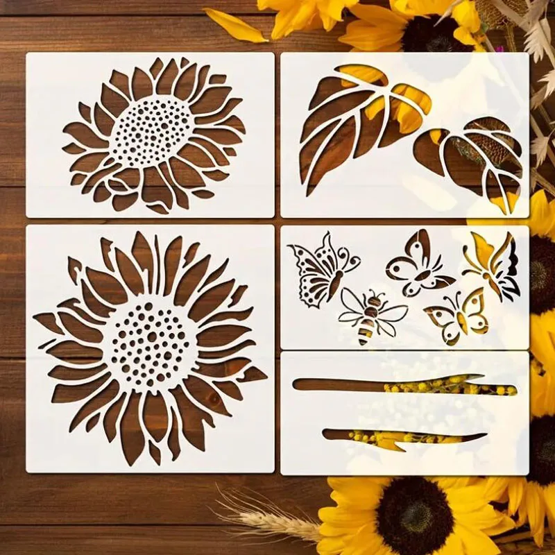 30*30cm Sunflower Butterfly Coloring Embossing Stencil DIY Scrapbooking Patterns Holiday Painting Template Decoration Reusable image 2