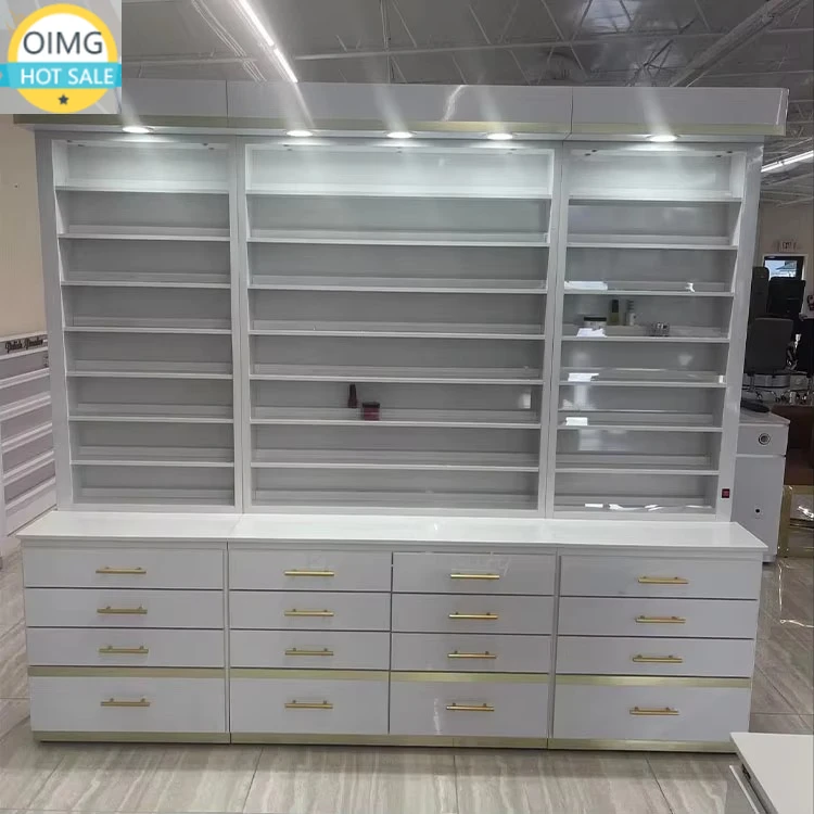 Make Modern Salon Furniture Cosmetic Shop Racks Wood Nail Polish Display Cabinets