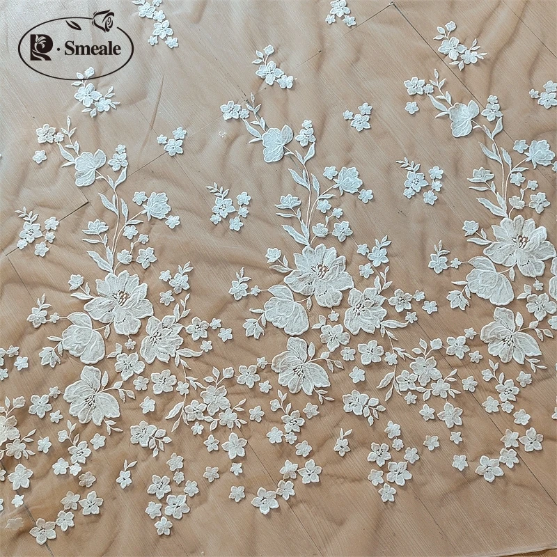 Sequin Lace Floral Bride Fabric, Wedding Dress, Headdress Skirt, DIY Hand Sewing Accessories, Clothing RS4864, Off White