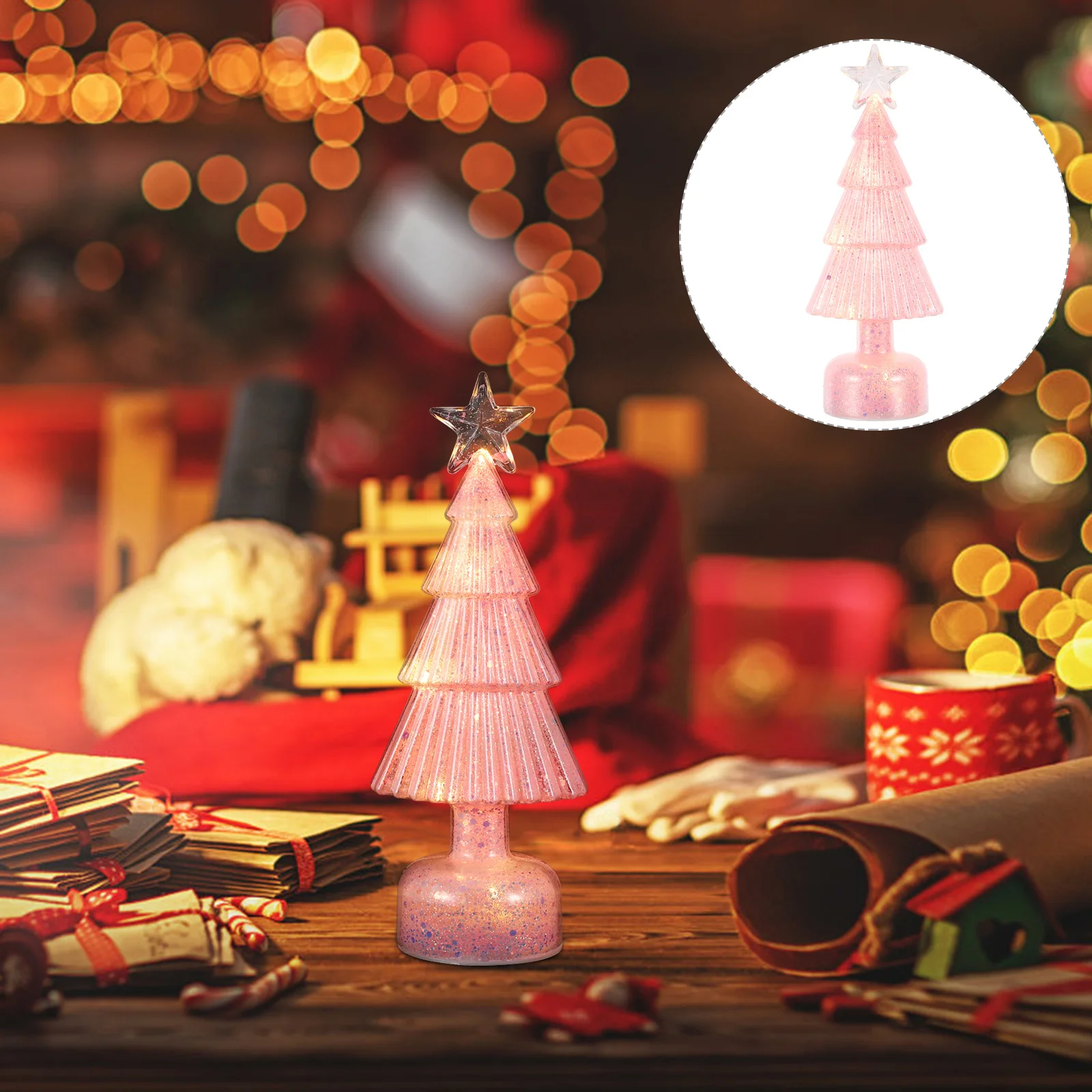 

Glowing Xmas Tree Candy Color Operated Mini Desk Christmas Tree Night Light Holiday Table Centerpiece Decorative