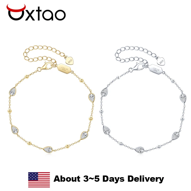 

OXTAO Moissanite Fashion Teardrop Bracelet D VVS1 for Women Waterdrop Hand 925 Sterling Silver Charm Link Chain Bracelet Jewelry