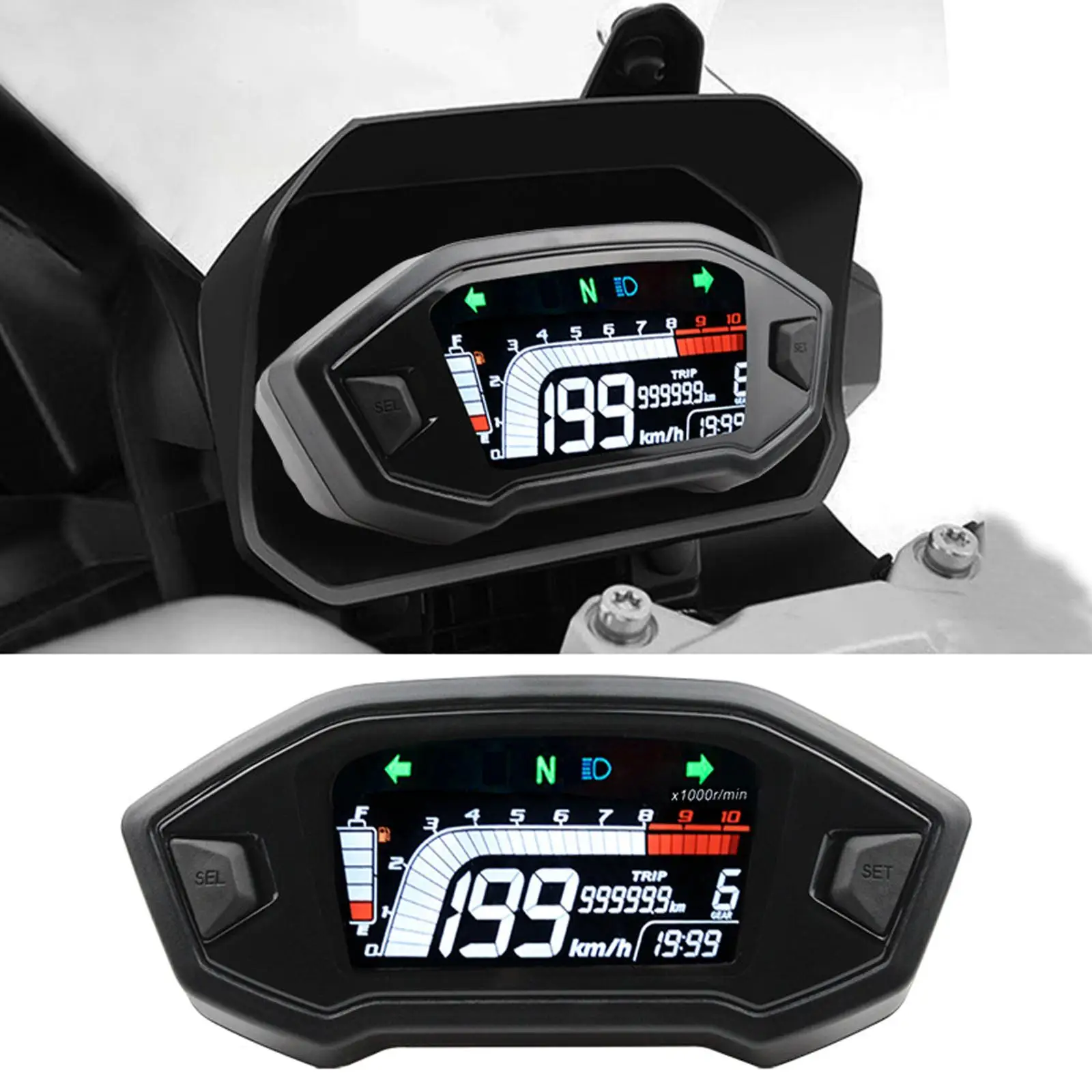 

Motorcycle LCD Digital Speedometer Odometer Universal Adjustable Speed Display Range 0‐199km/H Replacement Durable Backlight