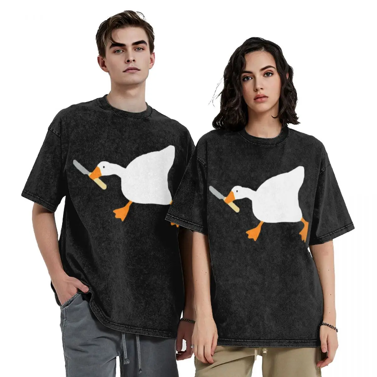 Goose With Knife - Peace Was Never An Option Washed T Shirts Vintage Short Sleeve Hip Hop T-Shirt Streetwear Tops Tees