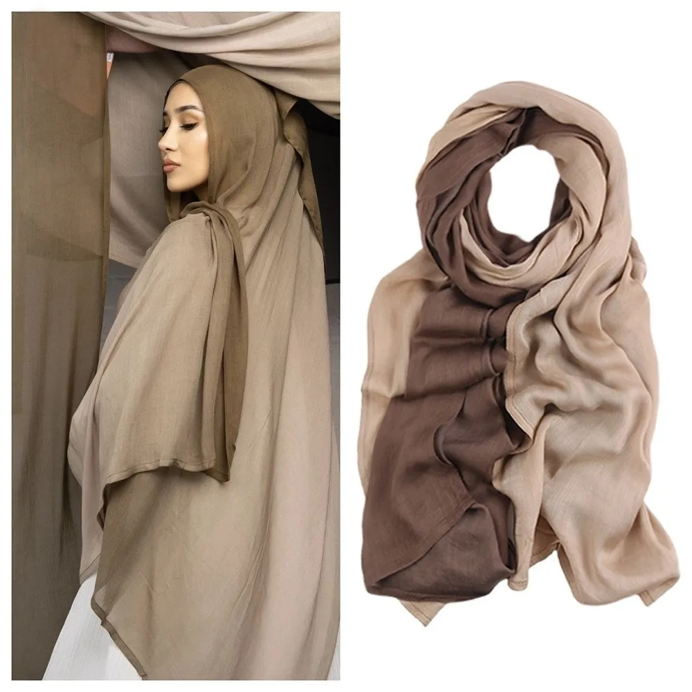 

Элегантный градиентный цветной шарф-хиджаб, бандана, исламский тюрбан с широкими краями, универсальный тонкий женский платок