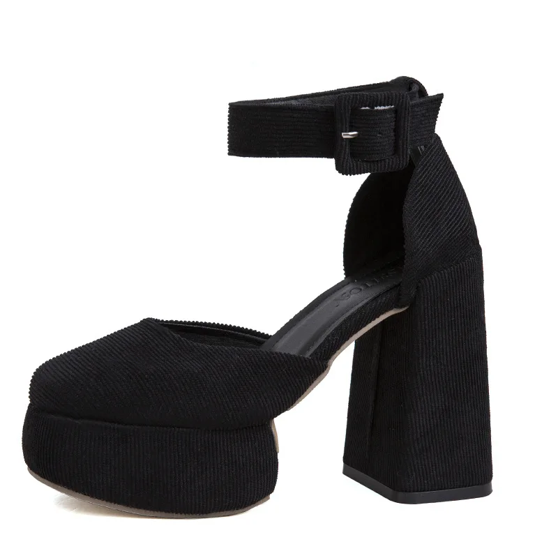 24 New Summer Square Head Mary Jane Platform Thick Heel Sandals Women\'s Fashion Hollow Headband High Heel Single Shoes