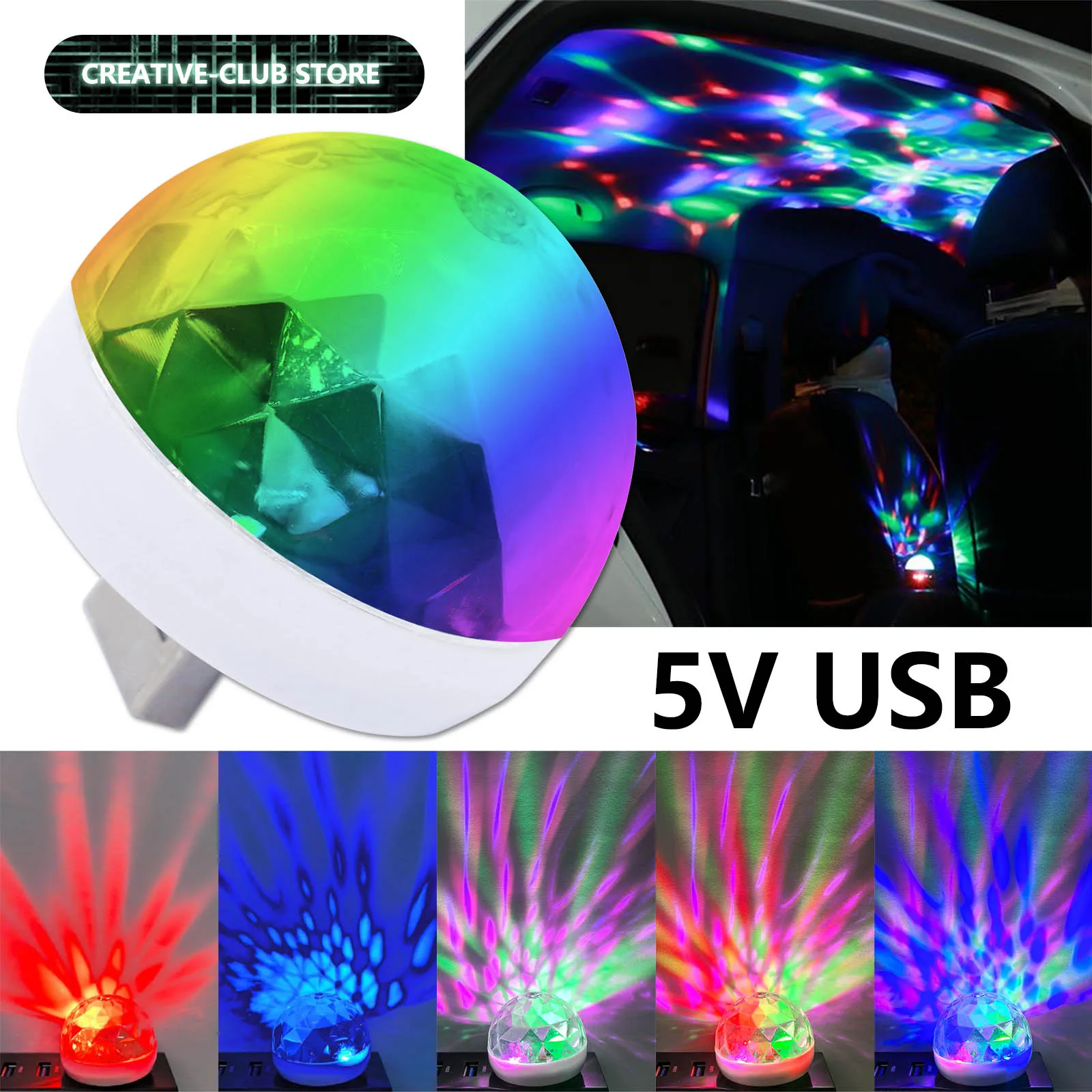 USB Mini Magic Ball Car Interior Lighting DJ Disco Sound Actived Light Multicolor Holiday Atmosphere Party Strobe Effect Lamp