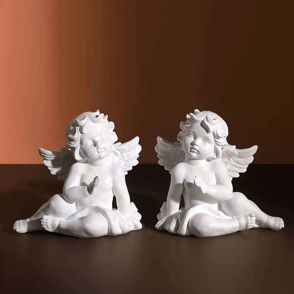 Set of 2 Adorable Cherubs Angels Resin Garden Statue Figurine, Indoor Outdoor Home Garden Decoration Angel Sculpture SB-129