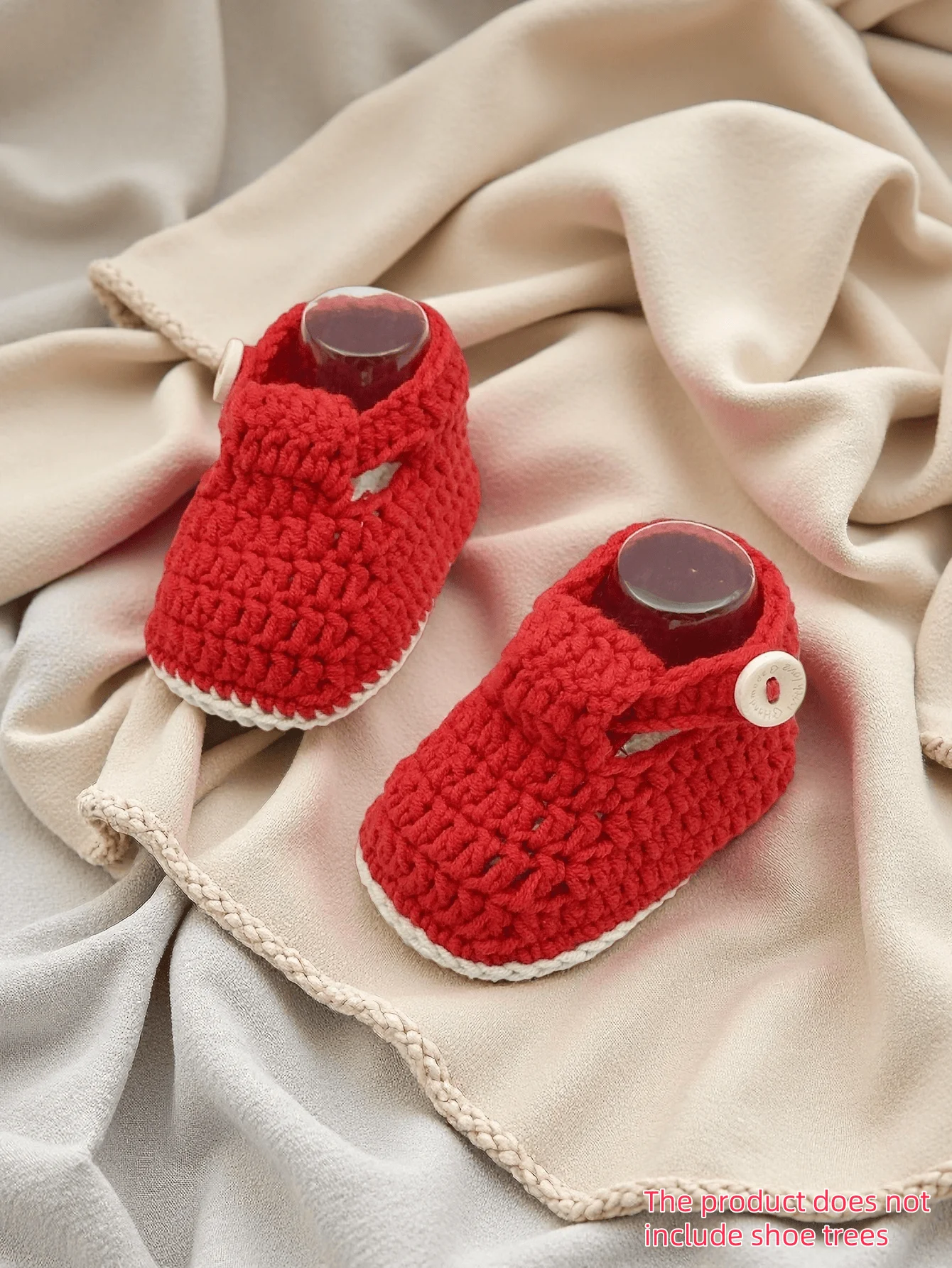 

1 Pair Handmade Baby Booties, Red Crochet Shoes with White Trim, Button Closure, Infant Footwear