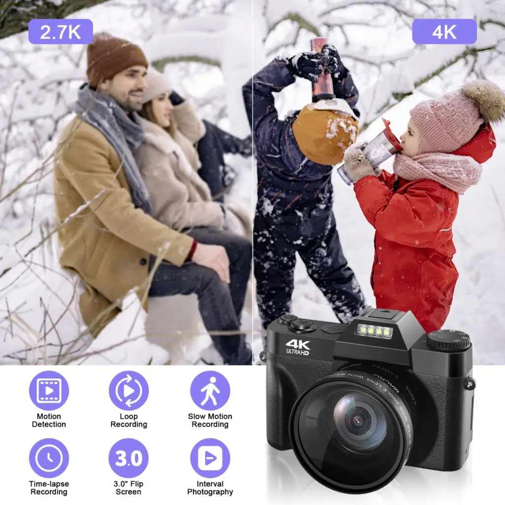 4K Digital Camera 48MP Vlogging For YouTube 60FPS Auto Focus 16X Zoom Video Camcorder New Recording Video WIFI Camera 128G Card