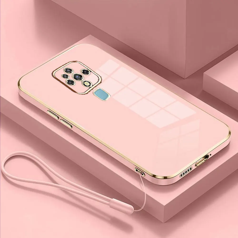 Para Tecno Camon 16 funda de lujo chapada cuadrada Tecno Camon 16 funda de teléfono CE7 CE7j CE9h funda trasera de silicona suave a prueba de golpes Fundas