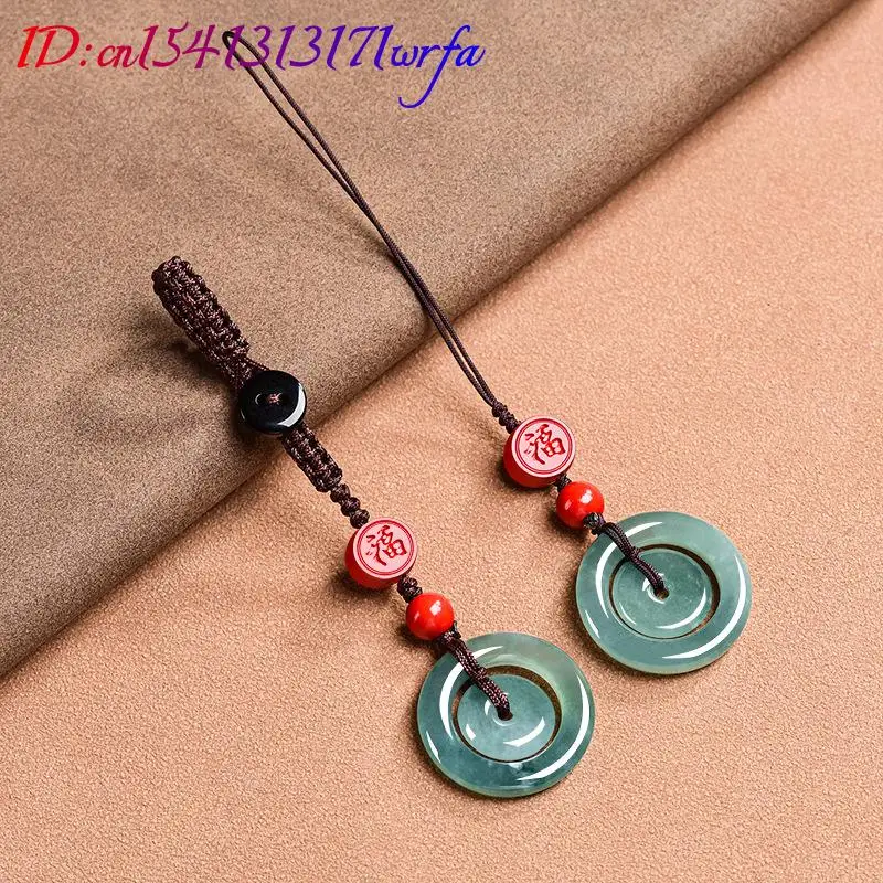 Natural Myanmar Jadeite Donut Keychain Luxury Real Jade Strap Key holder Carved Jewelry Fashion Lanyard Gifts for Women Men