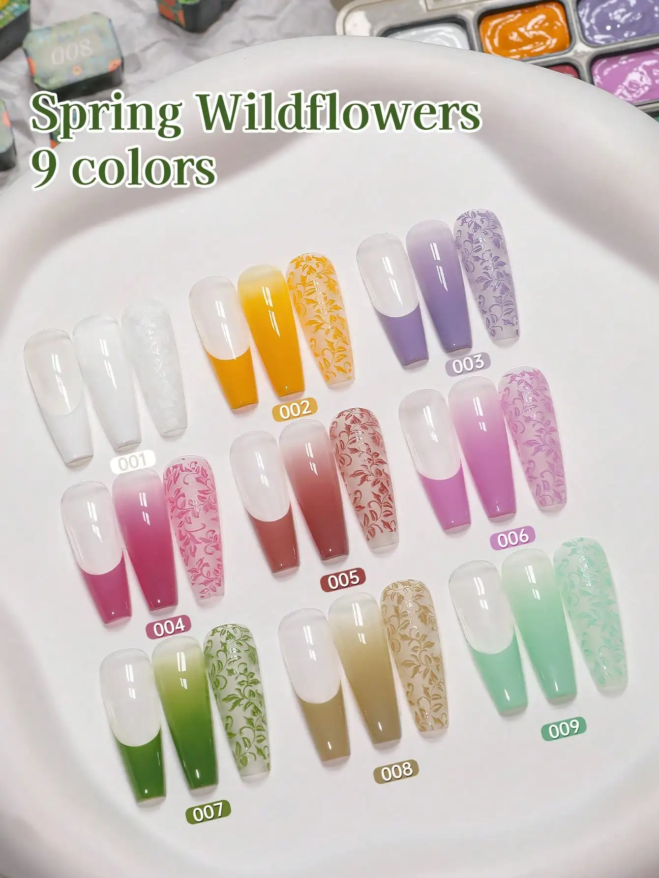 MORDDA 9 peças de conjunto de esmaltes em gel de flores silvestres de primavera, kit de arte em unhas com gradiente UV/LED para manicure DIY
