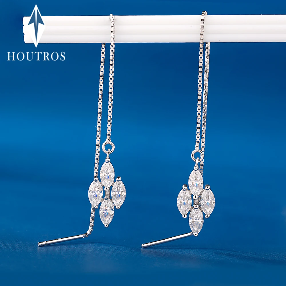 2,4 Karat Marquise-Schliff Moissanit-Ohrhänger, 100% 925 Sterling Silber, lange Quasten-Ohrringe für Damen, Partyschmuck