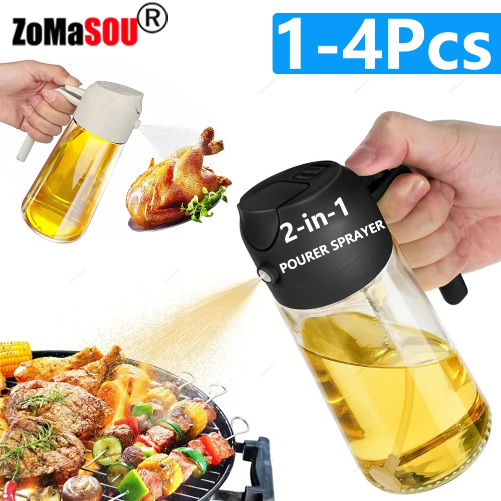 1-4Pc 2-in-1 Sprayer Pourer Oil Empty Bottle Plastic Oil Container Dispenser Vaporizer Kitchen Barbecue Camping Cooking Utensils