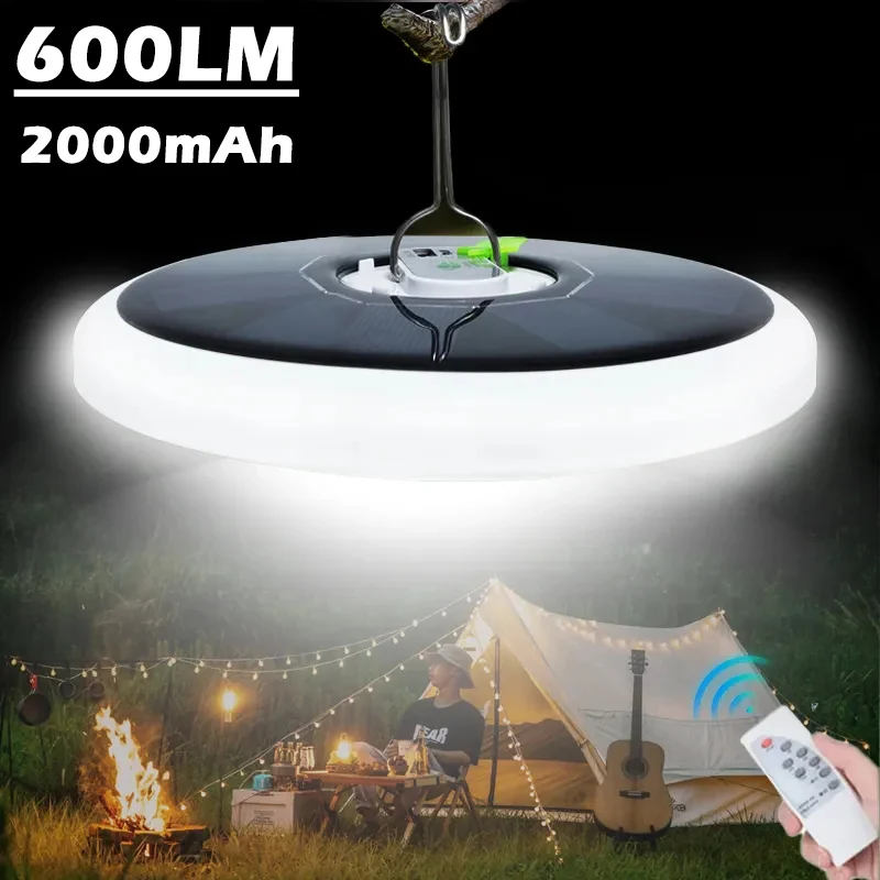 New Solar LED Camping Light Remote Control Tent Lantern for Outdoor Camping Portable Emergency Rechargeable Light for BBQ Hiking