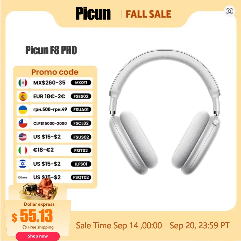 Picun F8 Pro ANC 무선 헤드폰 3D 공간 오디오 헤드 추적 -52dB ANC HIFI Bluetooth 헤드셋 ENC HD 마이크 낮은 대기 시간 앱