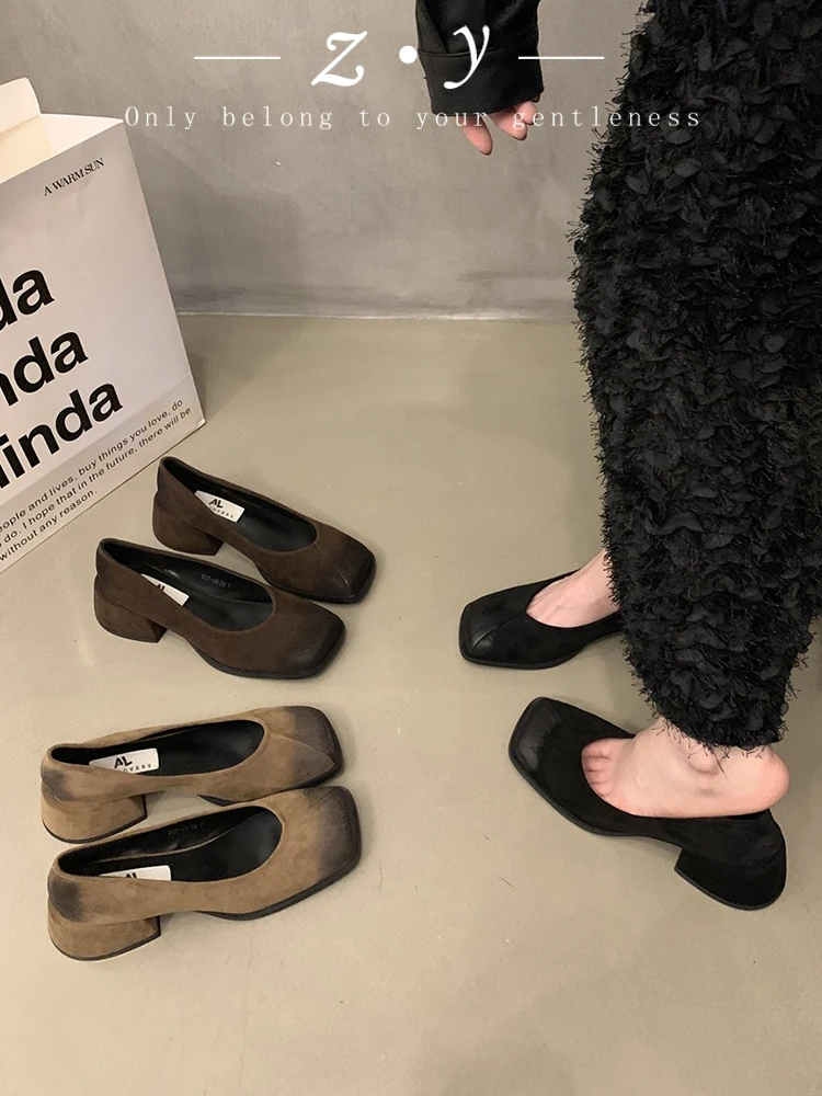 Casualowe buty damskie obuwie damskie z kwadratowym noskiem jesienne chodaki na platformie Retro nowy letnia sukienka jesienne okrągłe pnącza zimowe