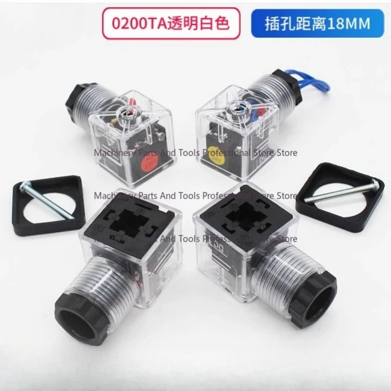Hydraulic Solenoid Valve Junction Box Lamp Holder 0200TA Solenoid Valve Plug Transparent White with Indicator Light Two Voltages