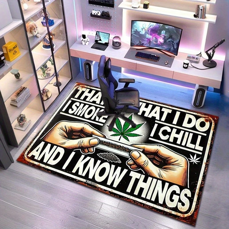 VIKAMA Cannabis Leaf Area Rug Thats What I Do I Smoke I Chill And I Know Things Non Slip Floor Mat for Living Room Office Rug
