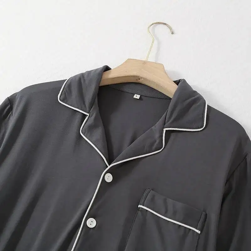 

Unprinted Bamboo Fabric Thin Short-Sleeved Shorts 2 Pcs Pamas For Spring And Summer Loose Knitted Men Sleepwear Set