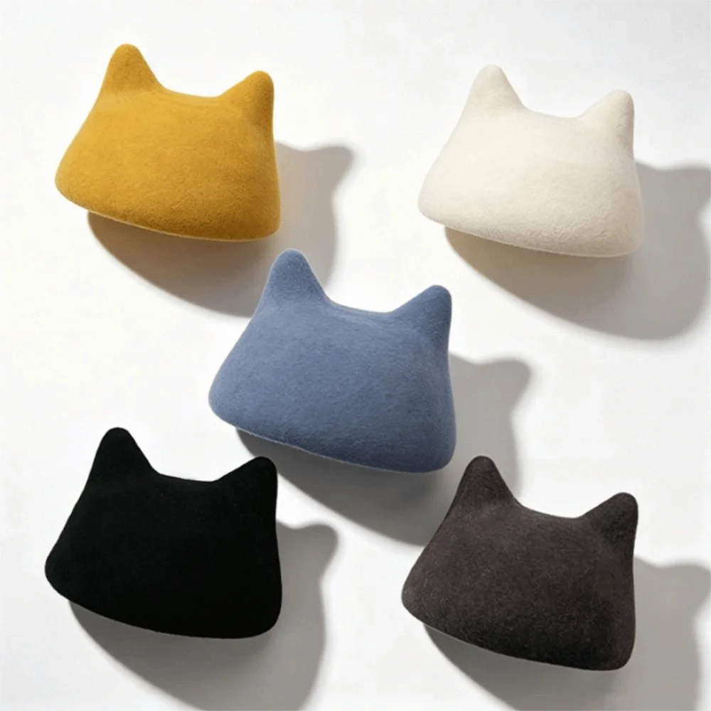New Cat Ear Pattern Cat Ear Beret Premium Wool Soft Touch Painter Hat Solid Color Warm Wool Beret Hat