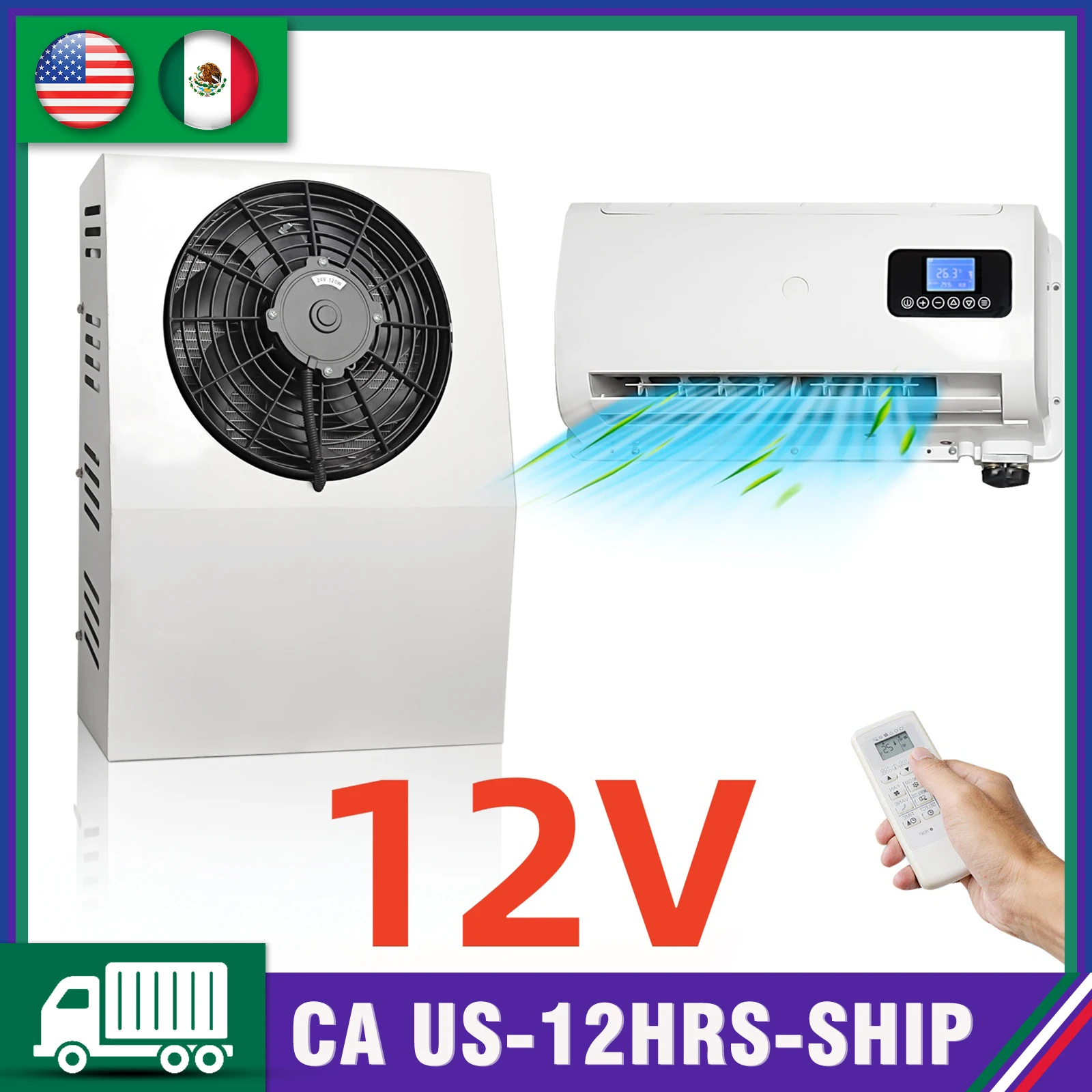 

Universality 12000BTU 12V DC Split Parking Air Conditioning Cooling System For Truck Camper Van RV - Low Noise Fast Cooling