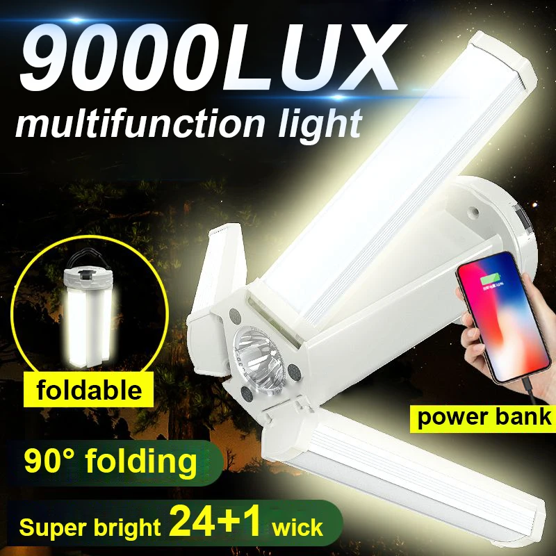 

2025 9000LUX Многофункциональное освещение Кемпинговый фонарь USB Перезаряжаемый светодиодный уличный подвесной светильник для палатки Водонепроницаемая аварийная лампа