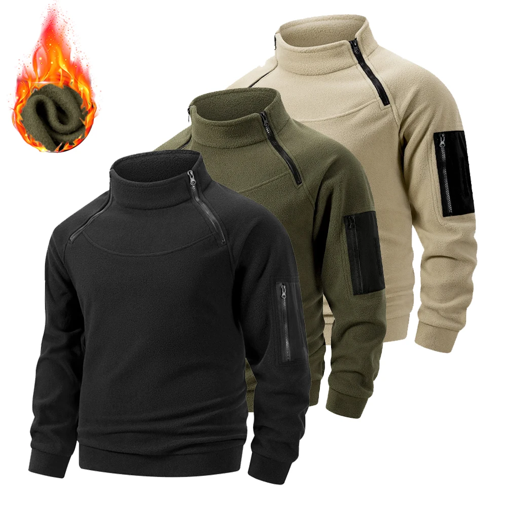 

Men's Thermal Fleece Pullover Stand Collar Zipper Details Multiple Colors Tactical Hoodies Warm Outdoor Hiking Daily Casual Wear