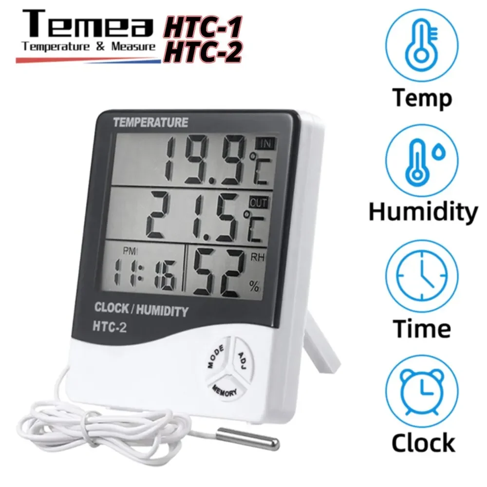 Medidor de humedad electrónico inteligente, higrómetro eléctrico Digital, termómetro, estación meteorológica, relojes para exteriores, piezas LCD, 1/2 HTC-1