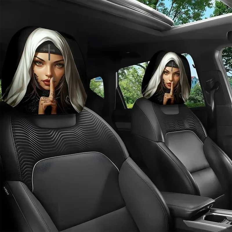Image of 2 Stück – bedruckte Kopfstützenbezüge mit dem Motiv „Mysteriöser Blick unter dem Heiligen Schleier“, coole Sitzzubehör-Schutzhüllen. Reinigung und Wartung