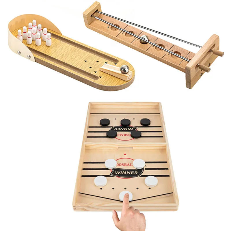Classic Wooden Tabletop Games Shoot The Moon Mini Bowling Foosball Super Winner Stress Relief Toys for Anxiety Teenager Adults