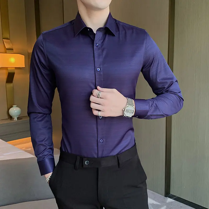 Spring Autumn New POLO Collar Fashion Shirt Man High Street Casual Loose Printing Button Cardigan Office All-match Y2K Tops