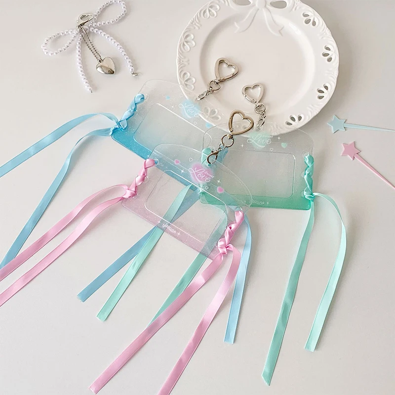 3-Inch Photocard Holder With Key Ring Ribbon Card Case Student ID Card Cover Case Portable Keychain Photocard Protector