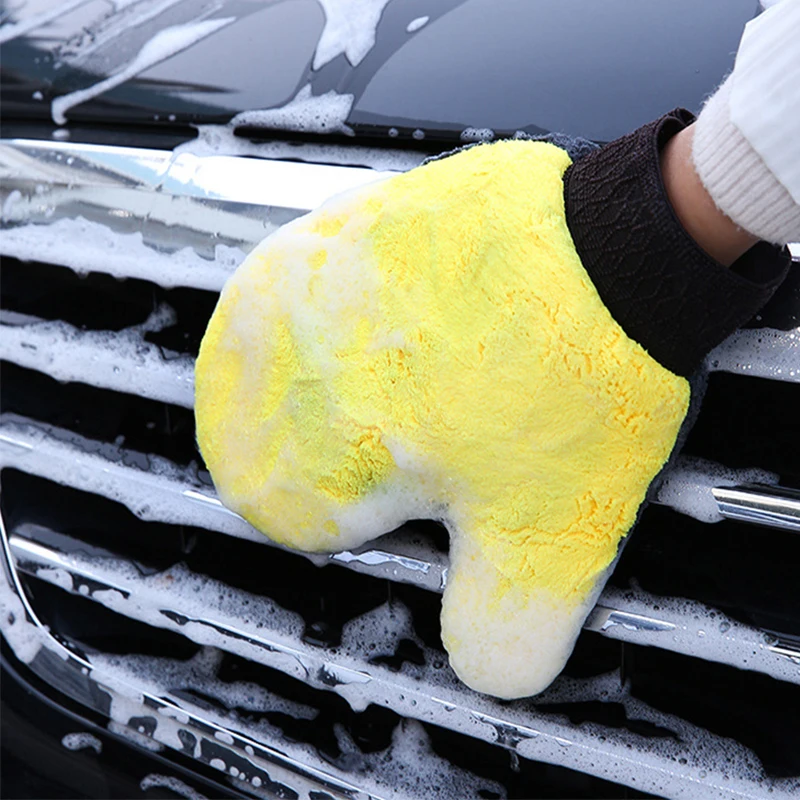 Car Wash Cleaning Glove Brush Thick Double-faced Microfiber Coral Fleece Gloves Car Cleaning Mitt Auto Wax Detailing Care Brush